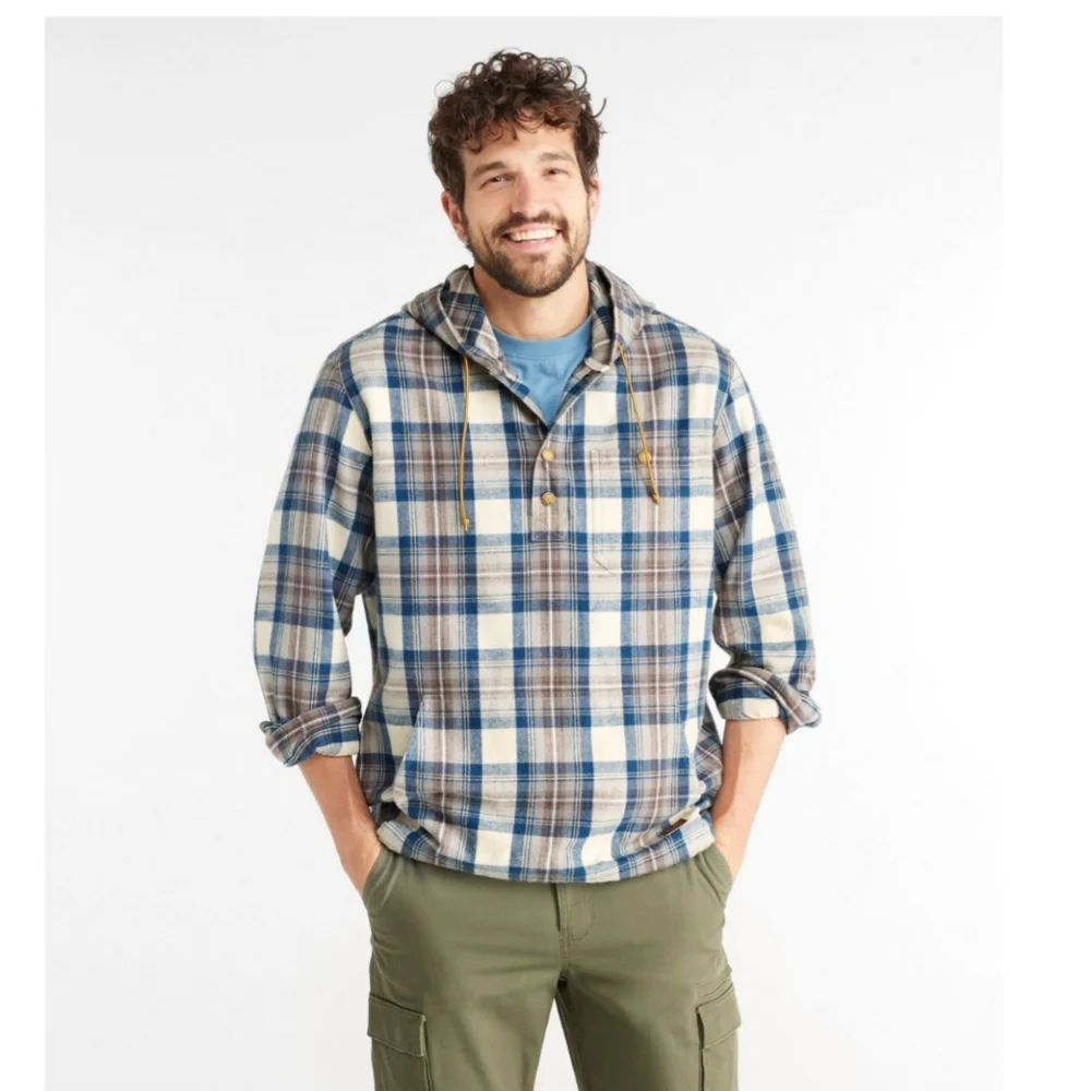 LL Bean Men's Scotch Plaid Flannel Shacket Anorak Traditional Fit Size L - Reg - Picture 2 of 11